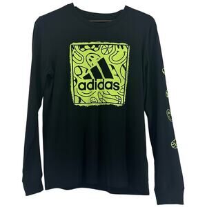 Adidas Graphic T-Shirt Long Sleeve Youth Size XL 18/20 Black Yellow Streetwear